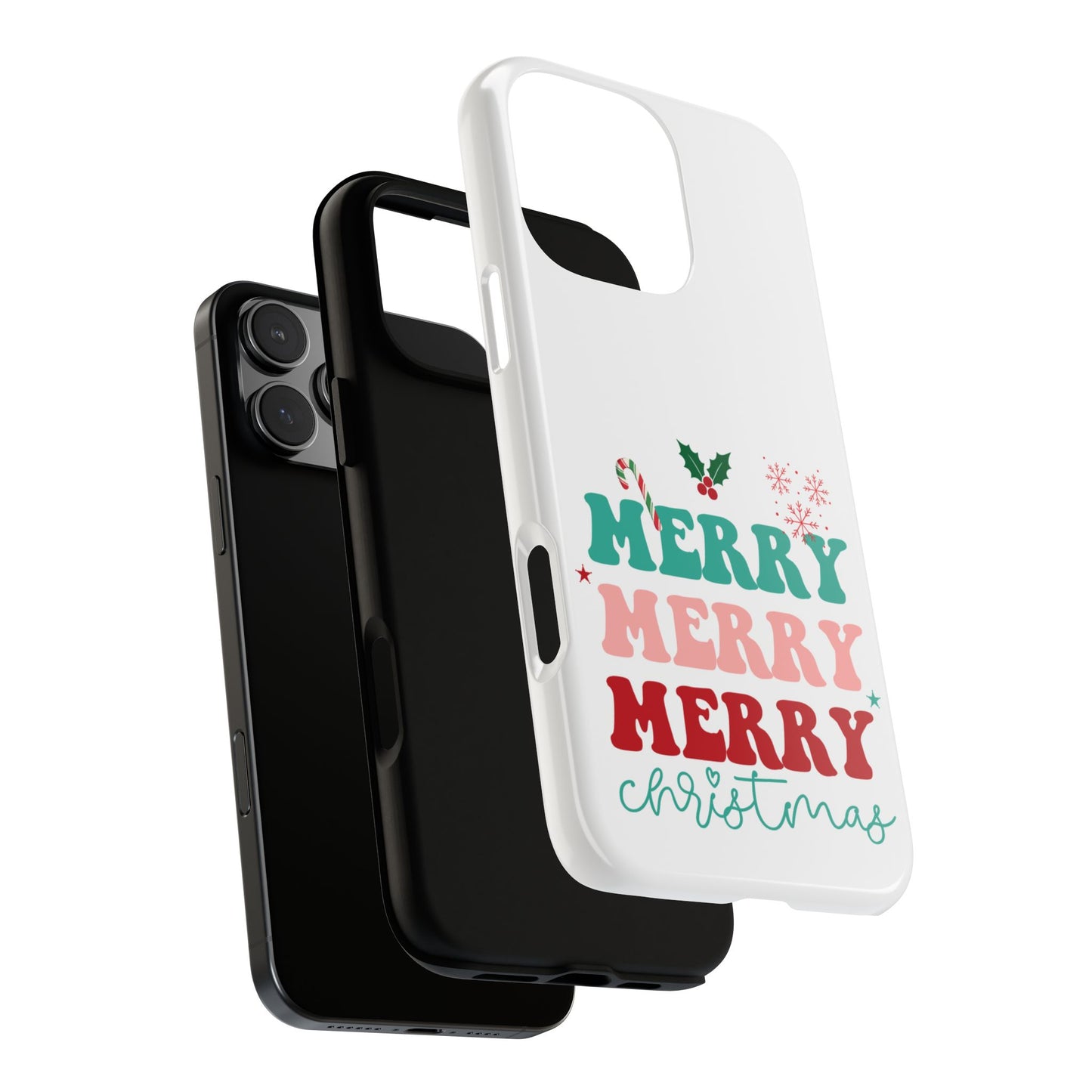 Merry Merry Merry Christmas Tough Phone Case - Retro Candy Cane Holiday Design