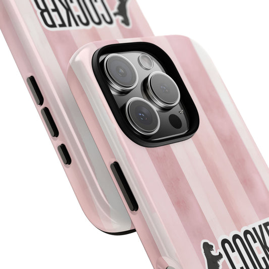 Cocker Spaniel Phone Case - Pink Stripe Dog Design for Popular Smartphones - Cute Dog Lover Gift