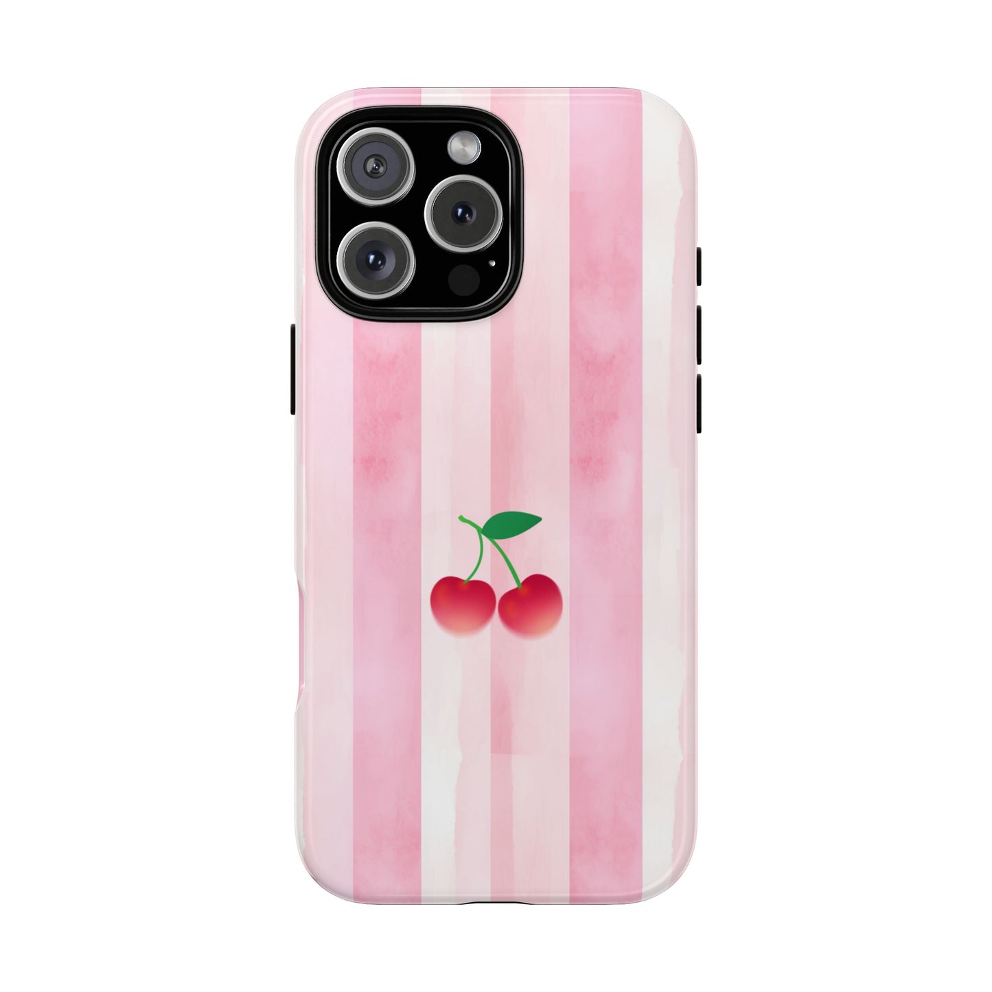 Retro Cherry Tough Phone Case - Pink Stripes Aesthetic
