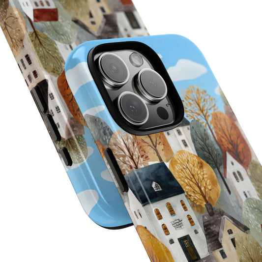 Scandinavian Countryside Tough Phone Case with Autumn Village Storybook Charm