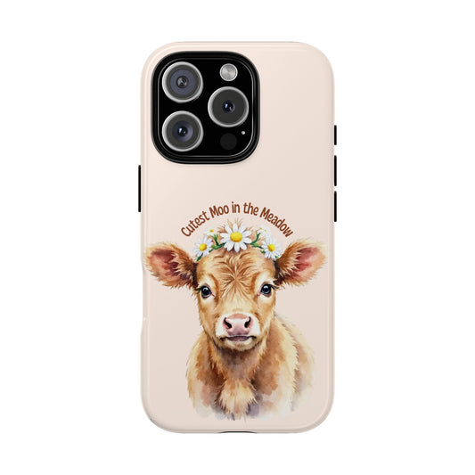 Baby Highland Calf with Daisy Crown - Cute Watercolor Tough Phone Case for Popular Smartphones
