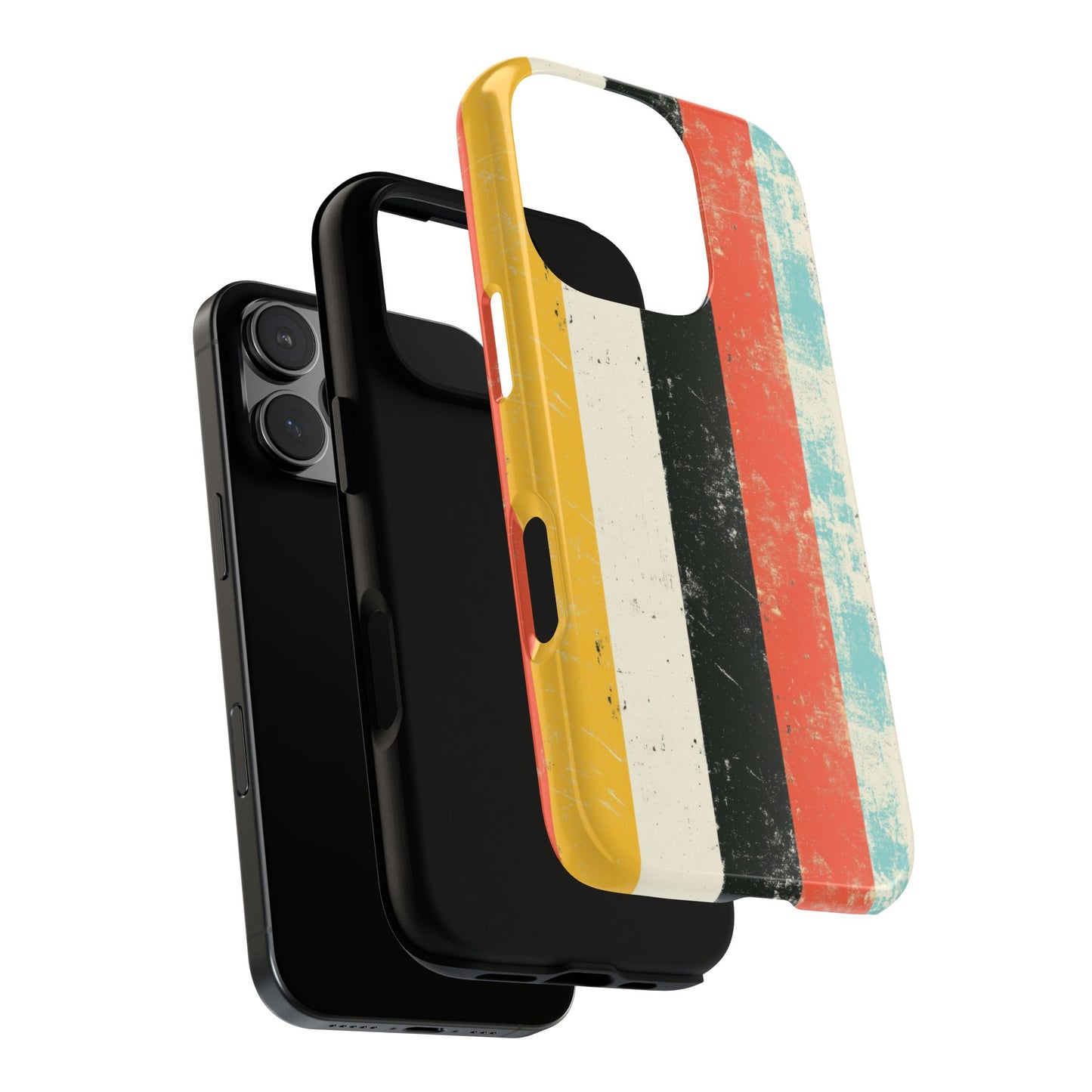 Retro Striped Phone Case - Vintage Grunge Stripes in Red Yellow Black Aqua - Tough Protective Cover