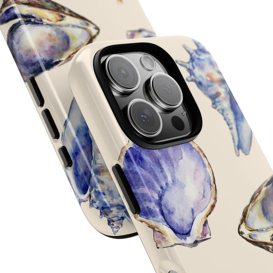 Blue Watercolor Seashell Tough Phone Case - Coastal Shell Design on Cream Background