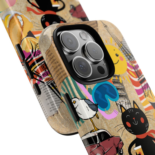 Whimsical Black Cat Holiday Mode Tough Phone Case, Retro Vacation Cover for  Google, 3D Wraparound Design, Trendy Protective