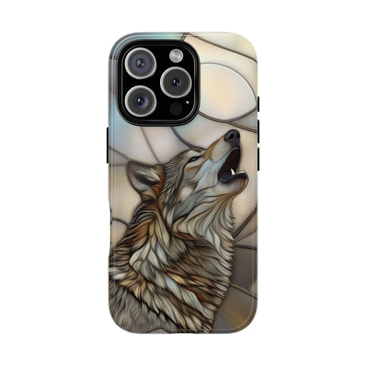 Lone Wolf Stained Glass Phone Case - Howling Wolf Art for Popular Smartphones - Mystical Animal Tough Case