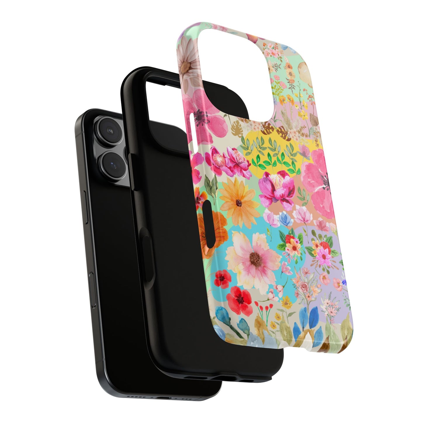 Boho Bloom Burst Phone Case - Watercolor Floral Collage in Retro Pastels for iPhone 16 15 14 13 12 11, Samsung S25 to S20 & Google Pixel