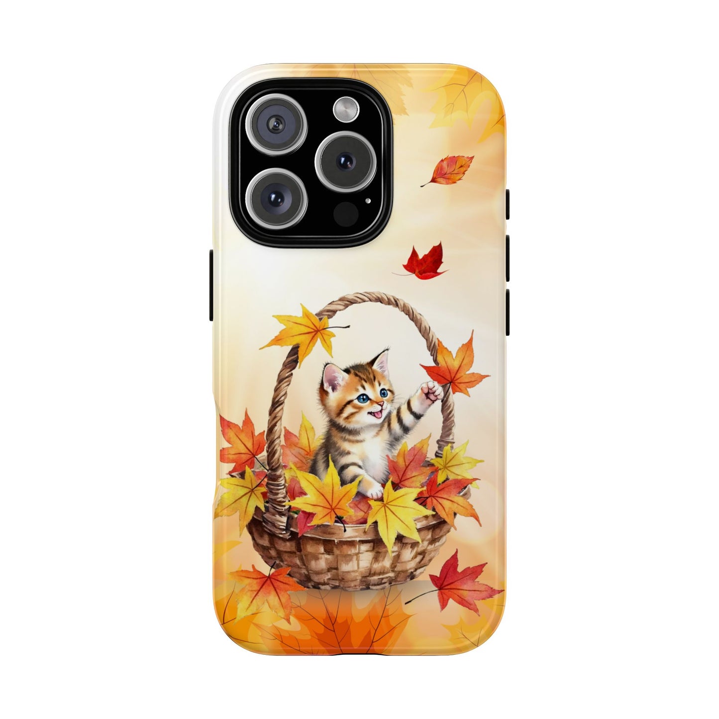 Autumn Kitten Tough Phone Case - Cute Cat in Fall Leaves for Popular Smartphones