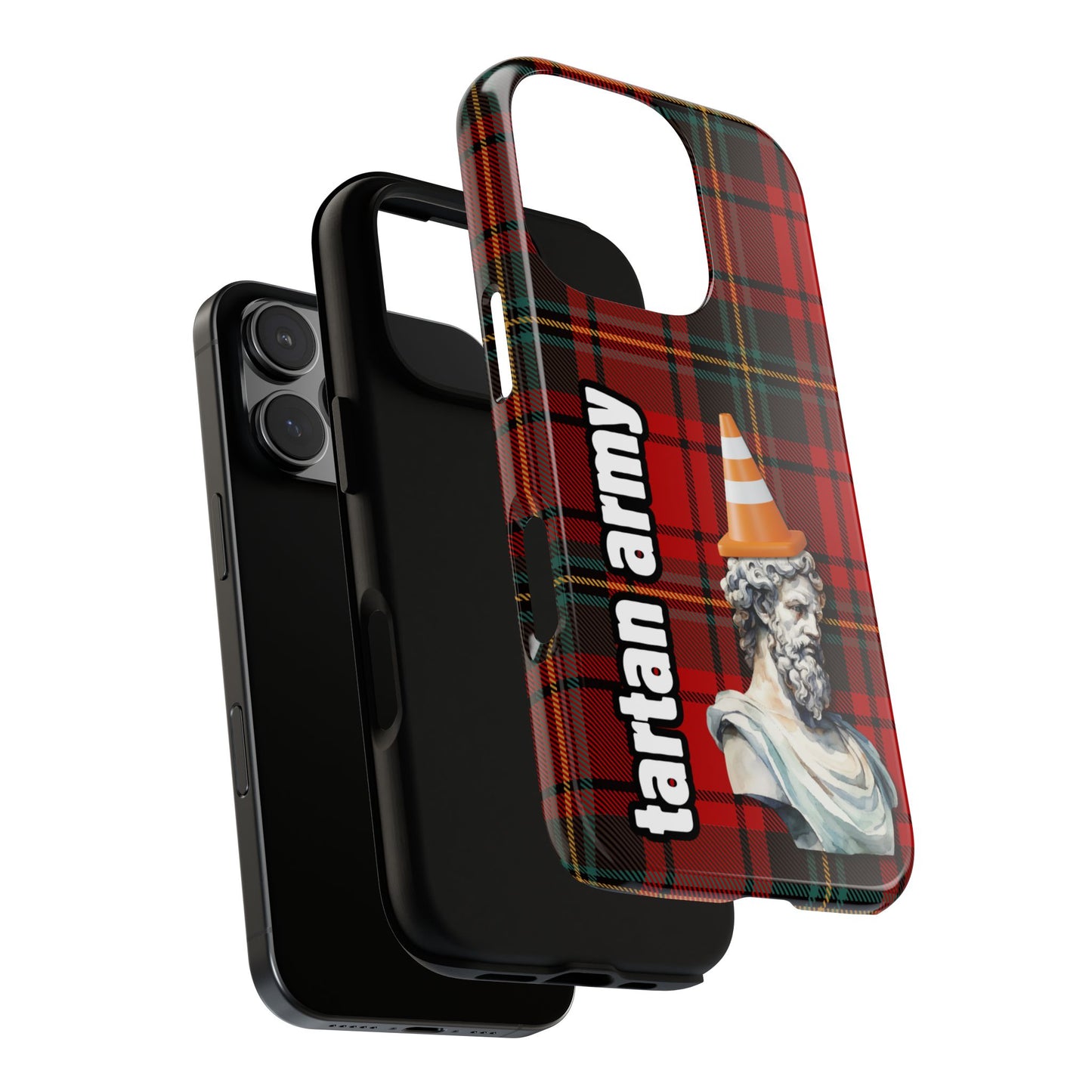 Tartan Army Phone Case - Funny Scottish Statue Cone Design on Red Plaid for iPhone & Samsung