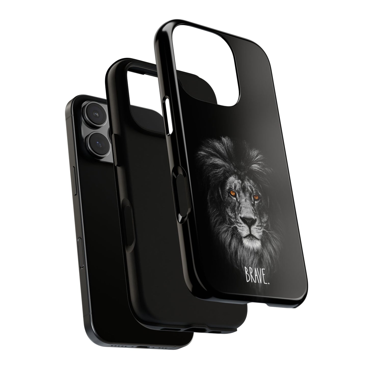 Brave Lion Tough Case for iPhone & Samsung - Black Minimalist Animal Art - Bold Motivational Design
