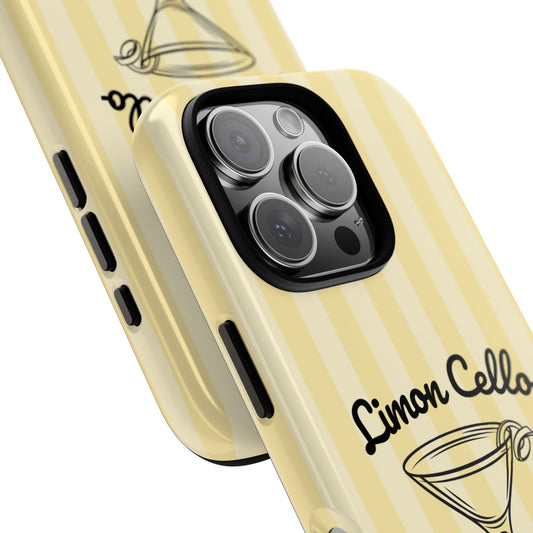 Limon Cello Phone Case - Retro Lemon Cocktail Art on Yellow Stripes - Summer Vibes Tough Case