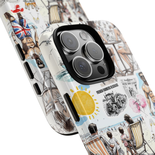 English Summer Collage Tough Phone Case - Beach, Fish & Chips, Seaside Vibes, Vintage British Aesthetic  phones