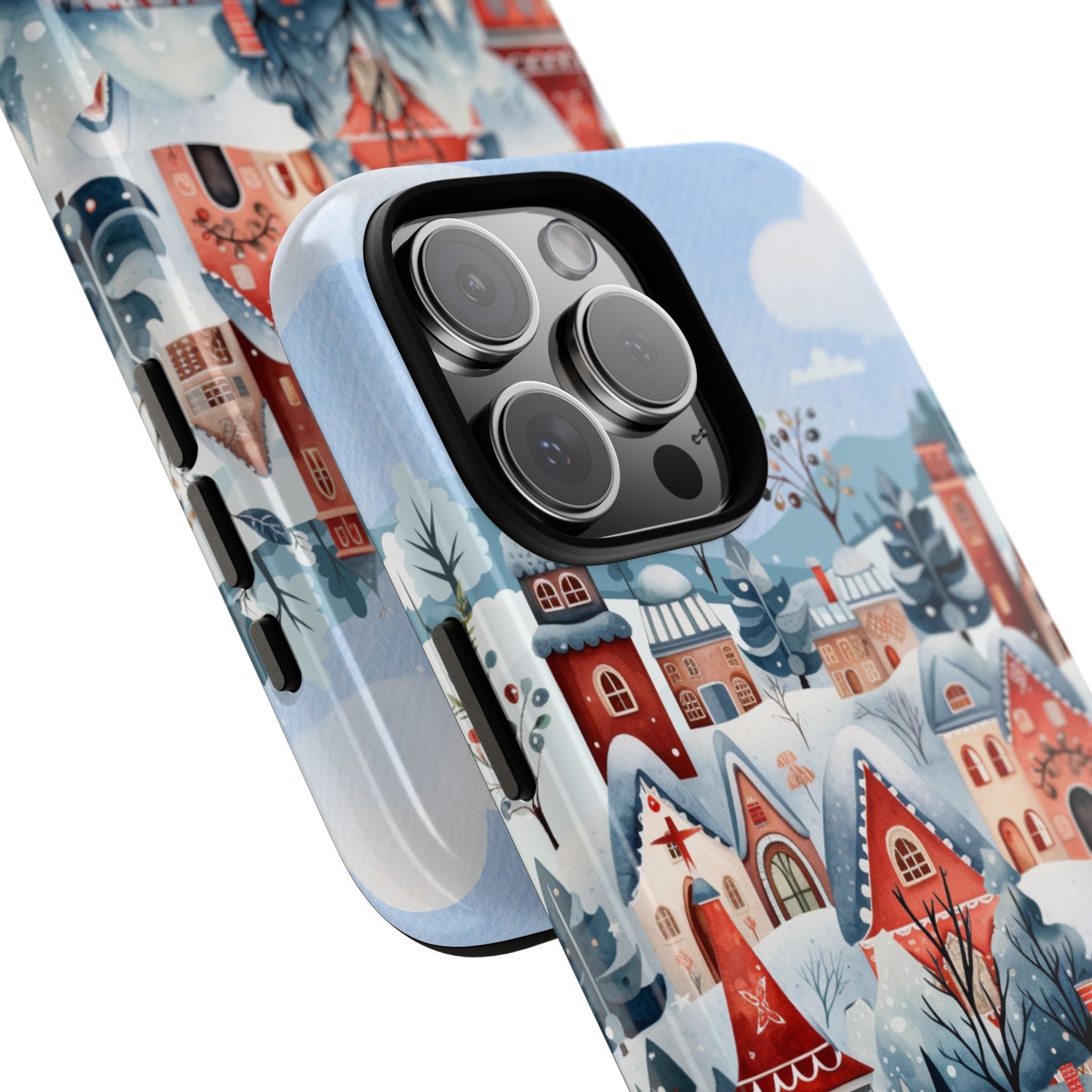 Nordic Christmas Village Tough Phone Case with Snowy Storybook Charm