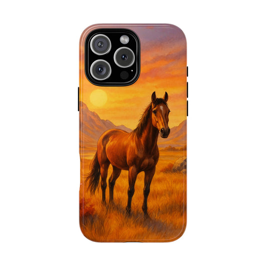 Sunset Horse on Golden Horizon Tough Phone Case - Animal Art