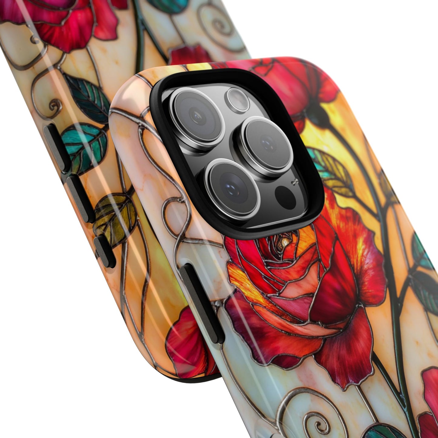Stained-Glass Roses Phone Case for iPhone 16 15 14 13 12 11 Pro Max, Samsung S25 S24 S23 S22 S21 S20 Plus Ultra, Google Pixel, Tough Cases