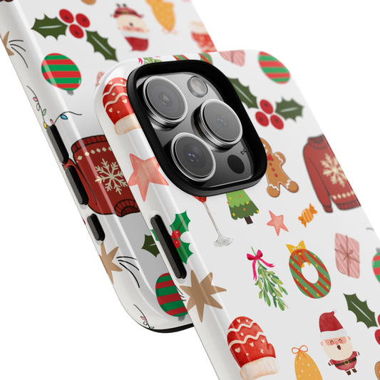 Christmas Phone Case – Dual Layer Holiday Pattern Case with Santa & Gingerbread Design