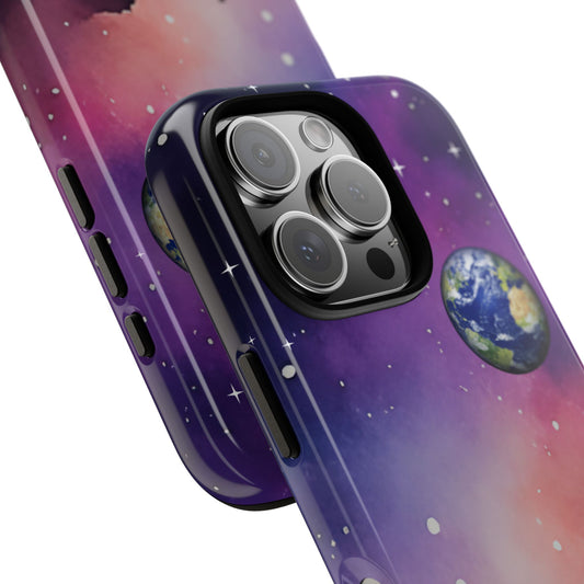 Cosmic Universe Phone Case - Galaxy Earth Space Art Tough Case for Popular Smartphones - Astronaut Stargazer Night Sky Design