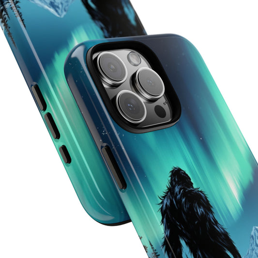 Dark Manga Sasquatch Tough Phone Case - Bigfoot Under Northern Lights