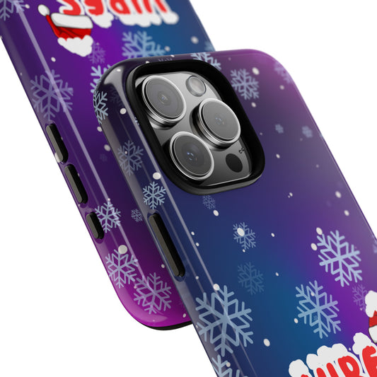 Christmas Vibes Tough Phone Case - Purple Gradient with Snowflakes & Santa Hat