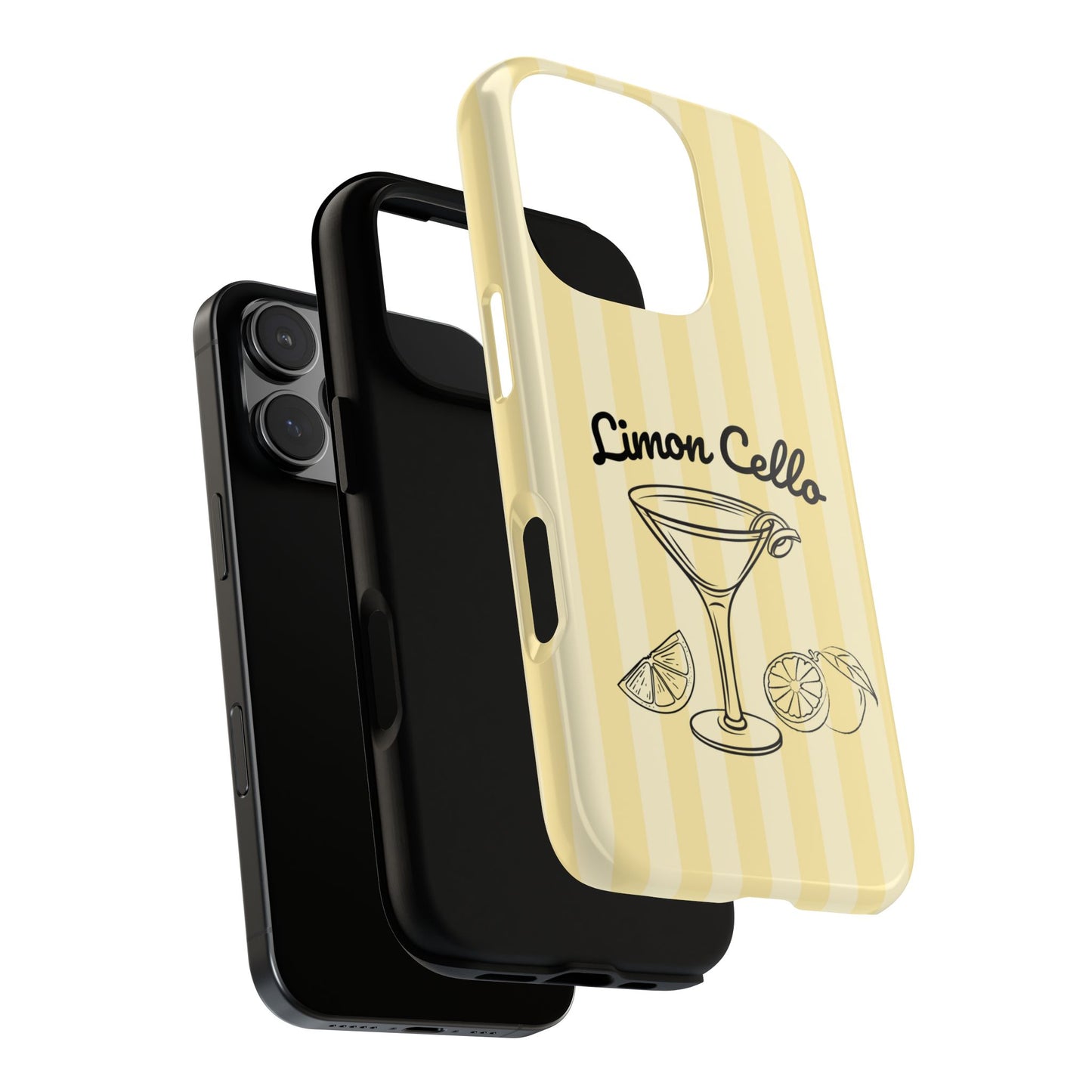 Limon Cello Phone Case - Retro Lemon Cocktail Art on Yellow Stripes - Summer Vibes iPhone & Samsung Tough Case