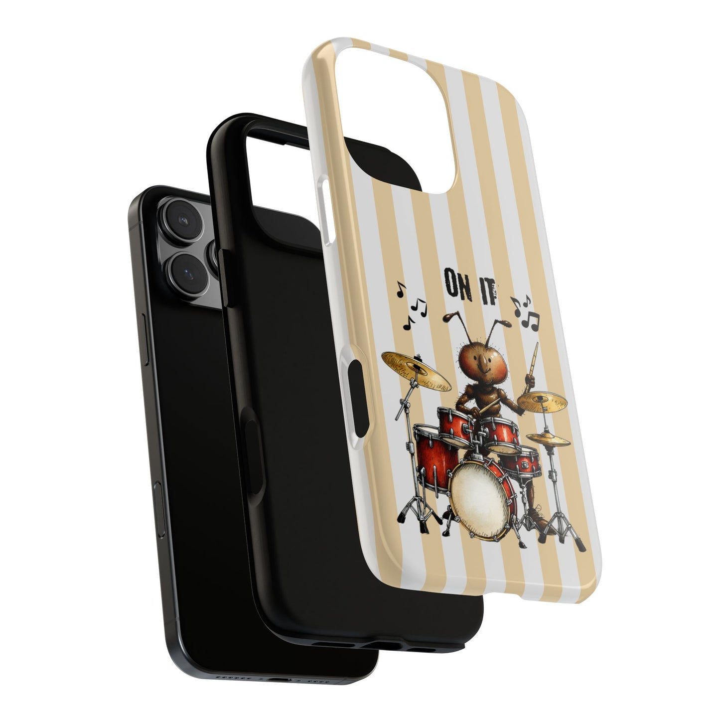 On It Ant Phone Case - Focused Drummer Illustration - Minimal Stripe Background Tough Case
