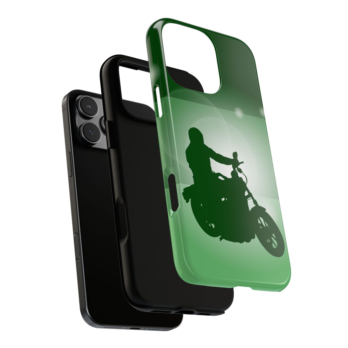 Motorcycle Phone Case - Two Tone Rider Silhouette - Green Retro Graphic Tough Case