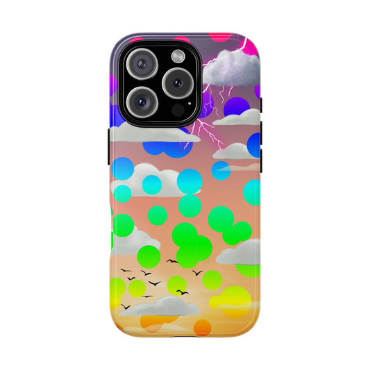 Sunset Rainbow Bubbles Phone Case - Colorful Surreal Sky Art with Clouds & Lightning for Popular Smartphones