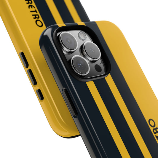 Retro Three Stripe Phone Case - Vintage Athletic Style - Gold Black Stripe Design - Tough Protection Cover