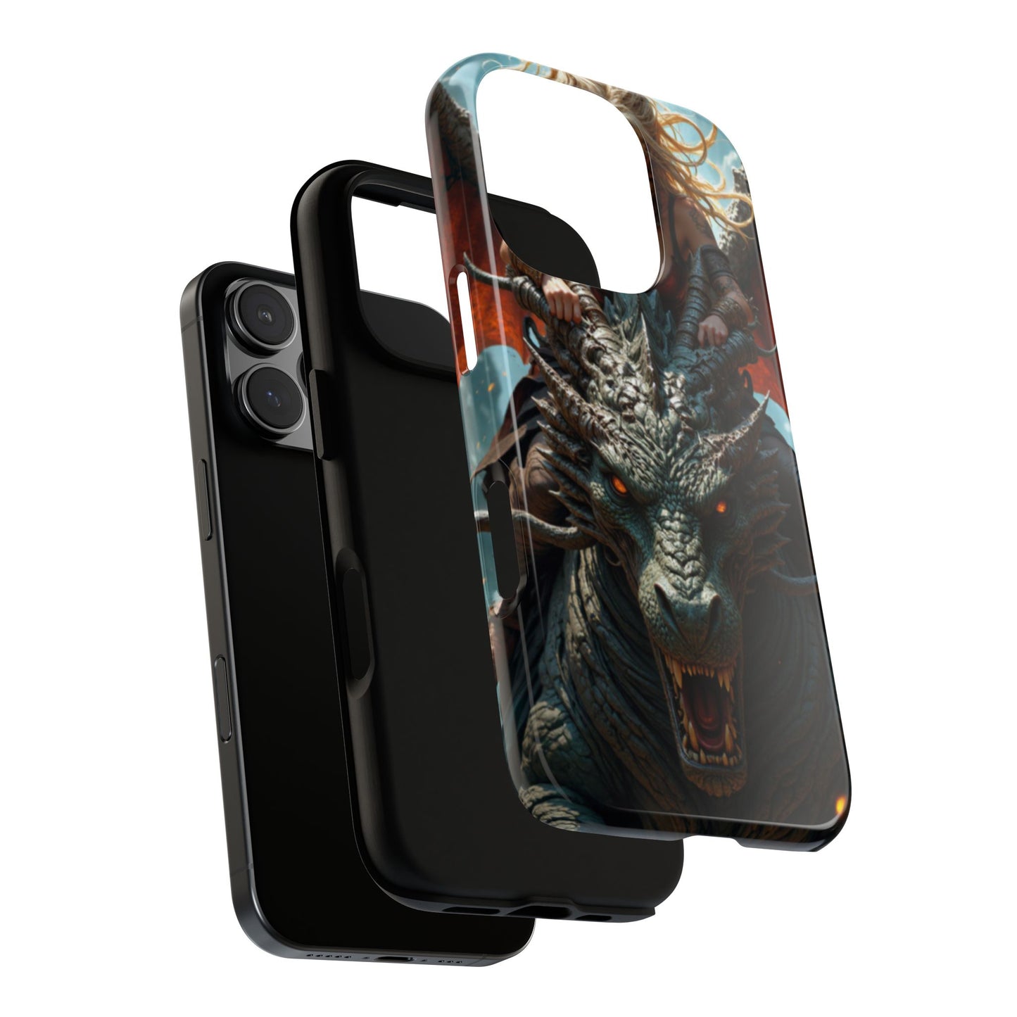 Fantasy Dragon Rider Tough Cases, Protective Cover for Gamers, Unique Gift, Blonde Maiden on Dragon, Phone Case