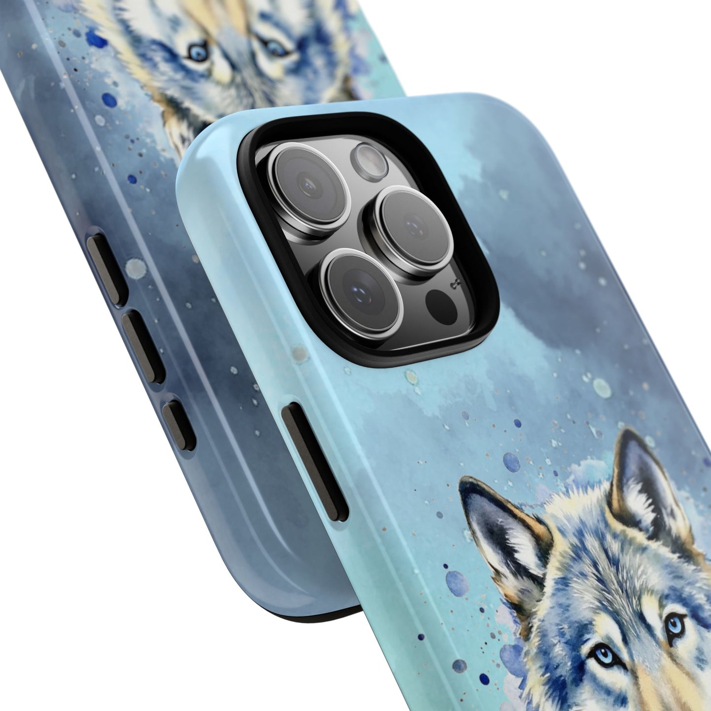 Arctic Wolf Tough Phone Case - Watercolor Wildlife Art - Blue Ice Animal Design