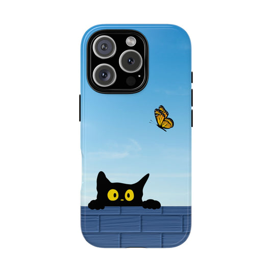 Tough Cases, Cute Cat and Butterfly Phone Case Design, Kawaii Phone Cover, Pet Lover Gift, Cat-Themed Accessory, Animal Case