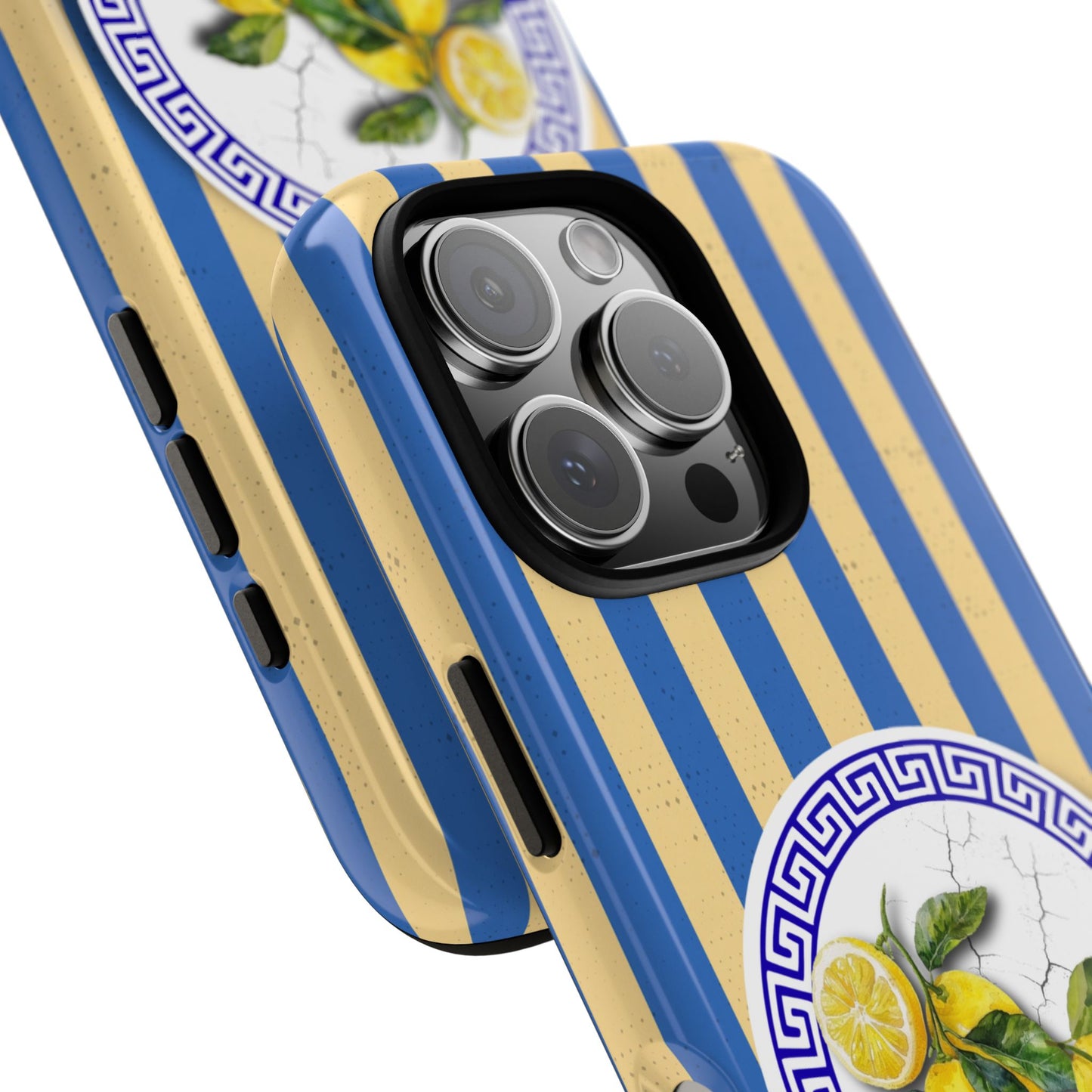 Mediterranean Lemons Phone Case - Tough Dual Layer iPhone & Samsung Cover - Blue Gold Greek Plate Design