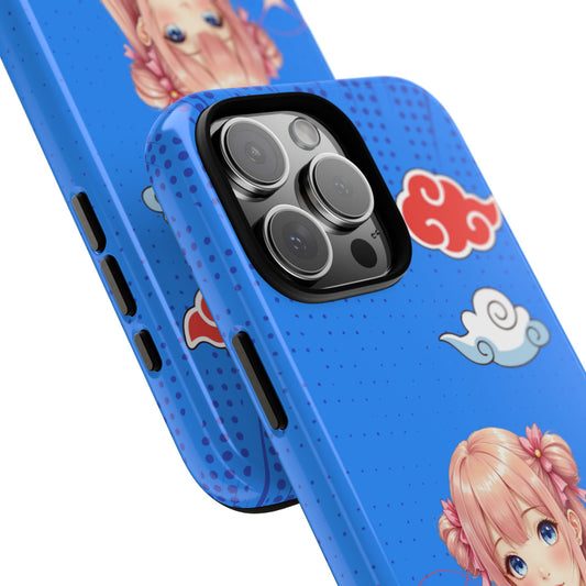Blue Cloud Cat Girl - Kawaii Anime Style Tough Phone Case - Pink Hair Art & Cat Companion