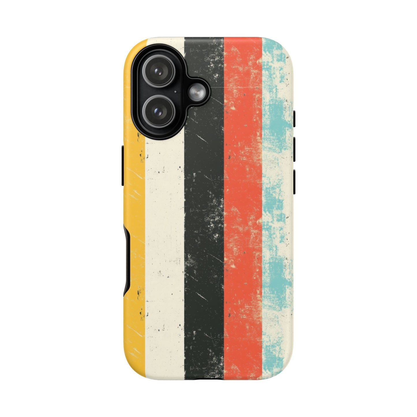 Retro Striped Phone Case - Vintage Grunge Stripes in Red Yellow Black Aqua - Tough Protective Cover