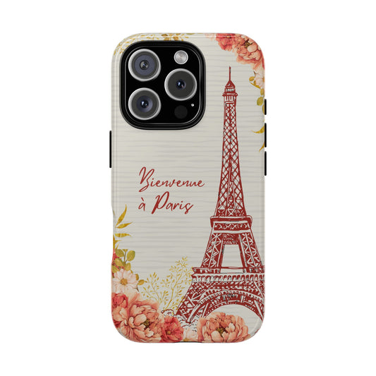 Bienvenue à Paris Eiffel Tower Floral Phone Case - French Chic Aesthetic for Popular Smartphones