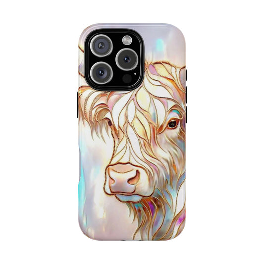 Psychedelic Highland Cow Stained Glass Phone Case - Tough Protective Case for popular smartphones, Check Description for Models