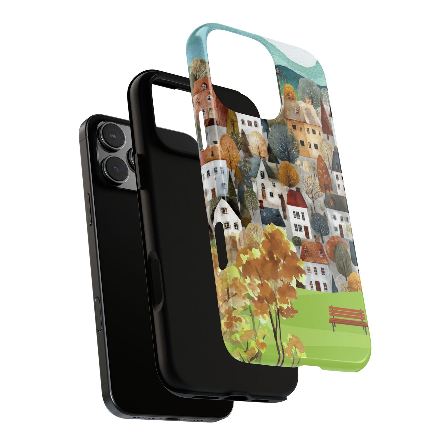 Scandinavian Hillside Village Tough Phone Case with Autumn Countryside Landscape Design