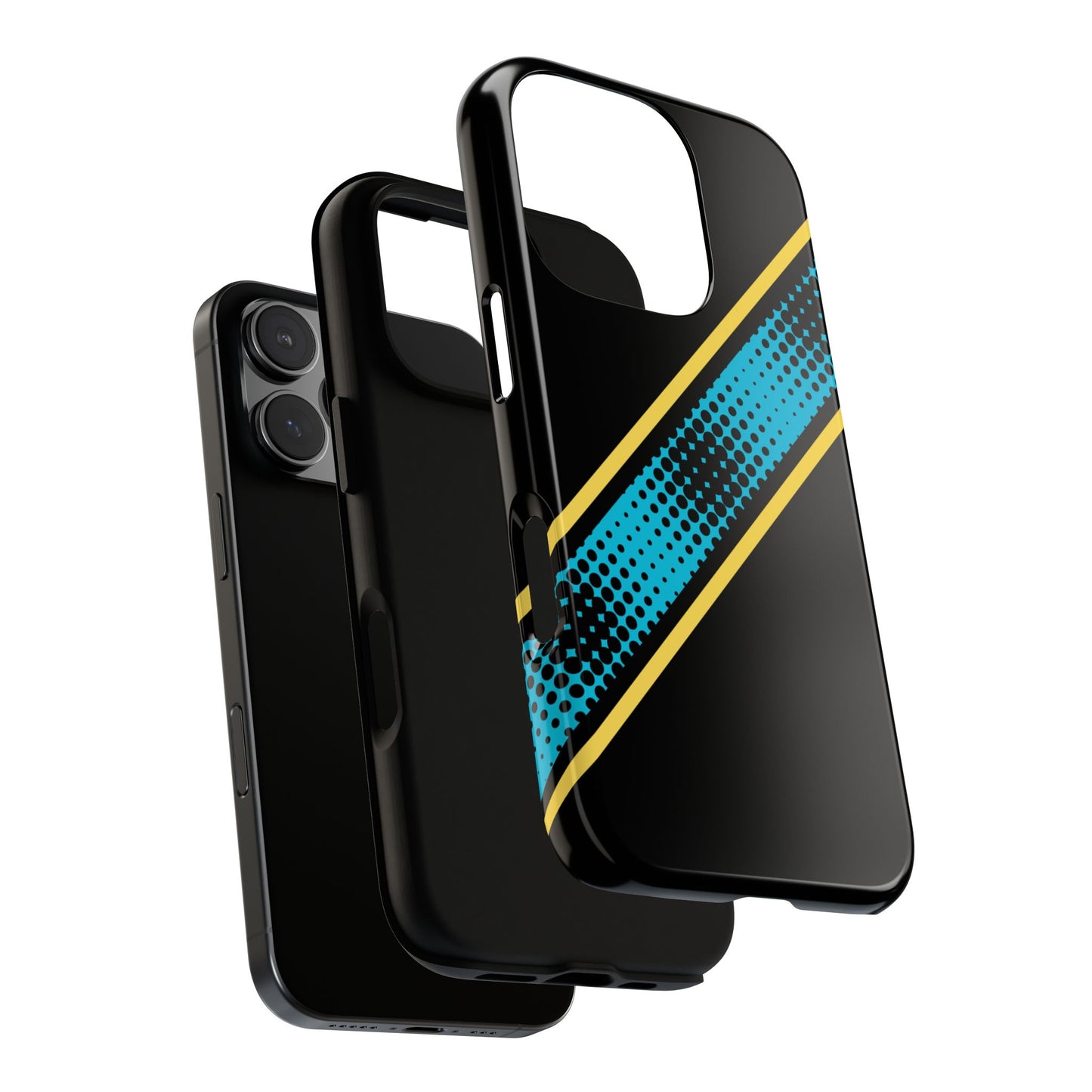 Pop Art Halftone Tough Phone Case - Abstract Diagonal Stripe in Cyan, Yellow & Black for iPhone 16 - 11, Samsung S25 - S20 and Google Pixel
