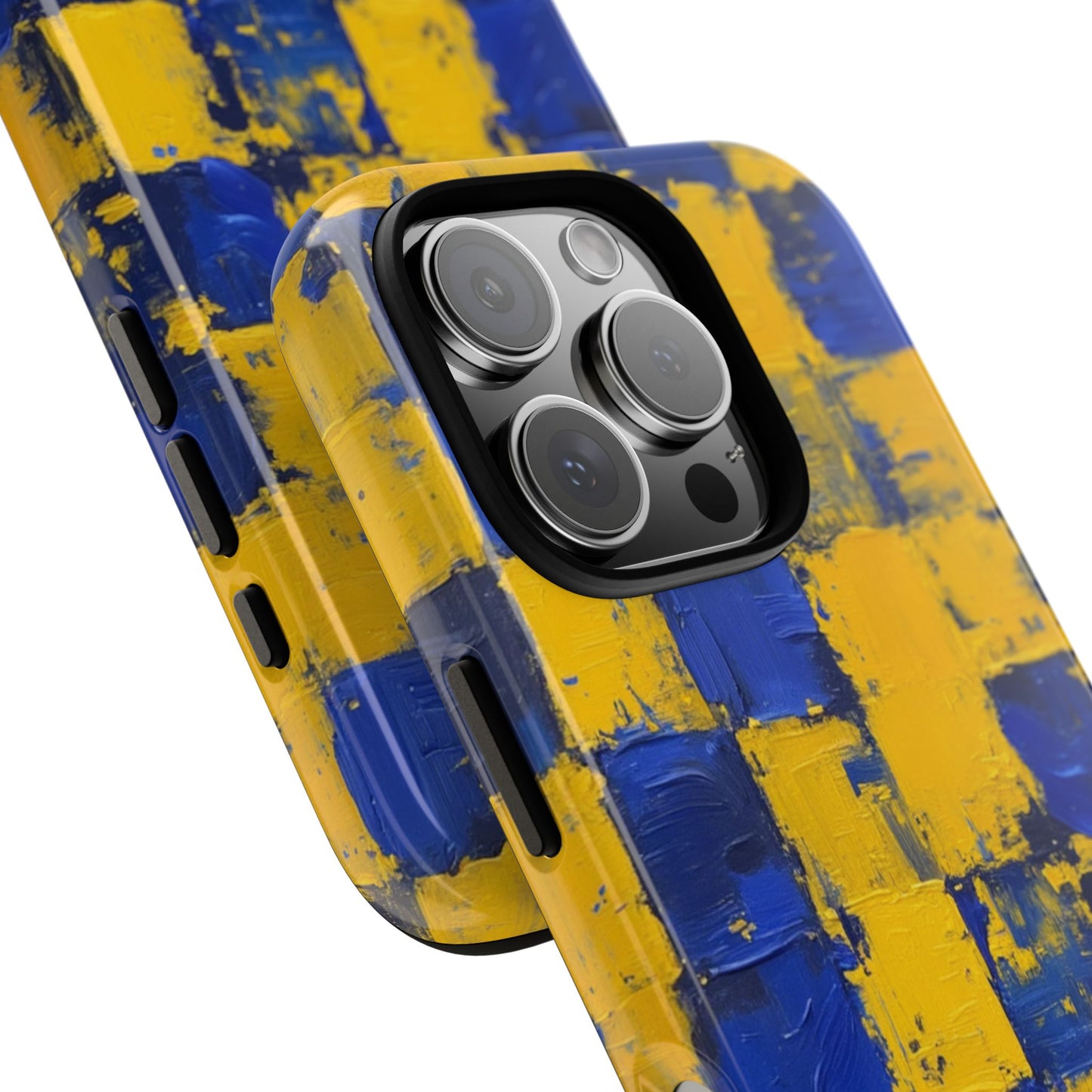 Blue & Yellow Abstract Phone Case - Bold Textured Square Pattern Tough Protective Cover