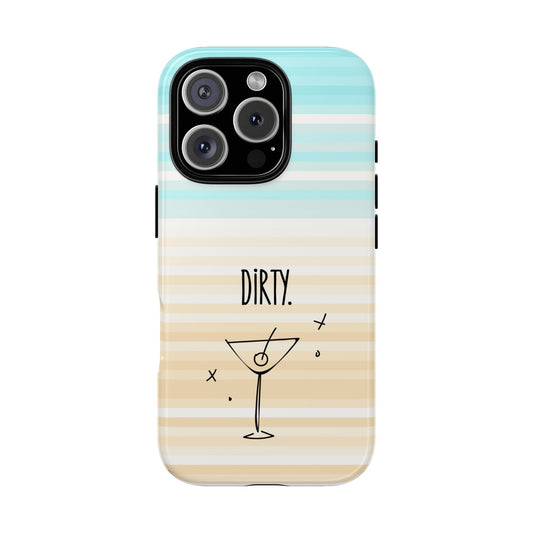 DIRTY Summer Cocktail Phone Case - Minimalist Martini Sketch on Beach Stripes - Tough Cover