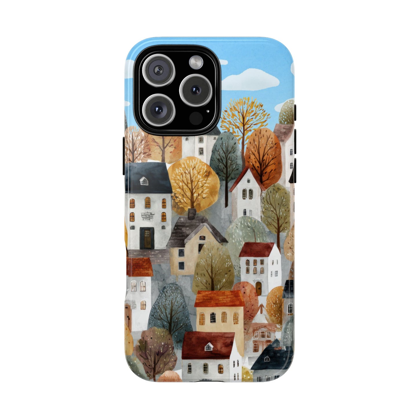 Scandinavian Countryside Tough Phone Case with Autumn Village Storybook Charm