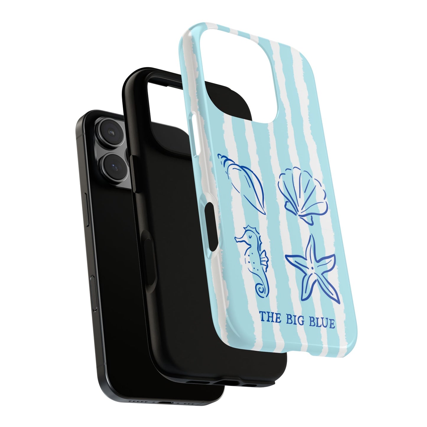 The Big Blue Tough Phone Case - Nautical Shells & Seahorse Design - Minimalist Ocean-Inspired Case
