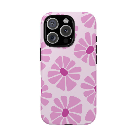 Tough Cases, Retro Flower Power Phone Case, Vintage Pink Floral Cell Case, 3D Wraparound, Protective Phone Cover