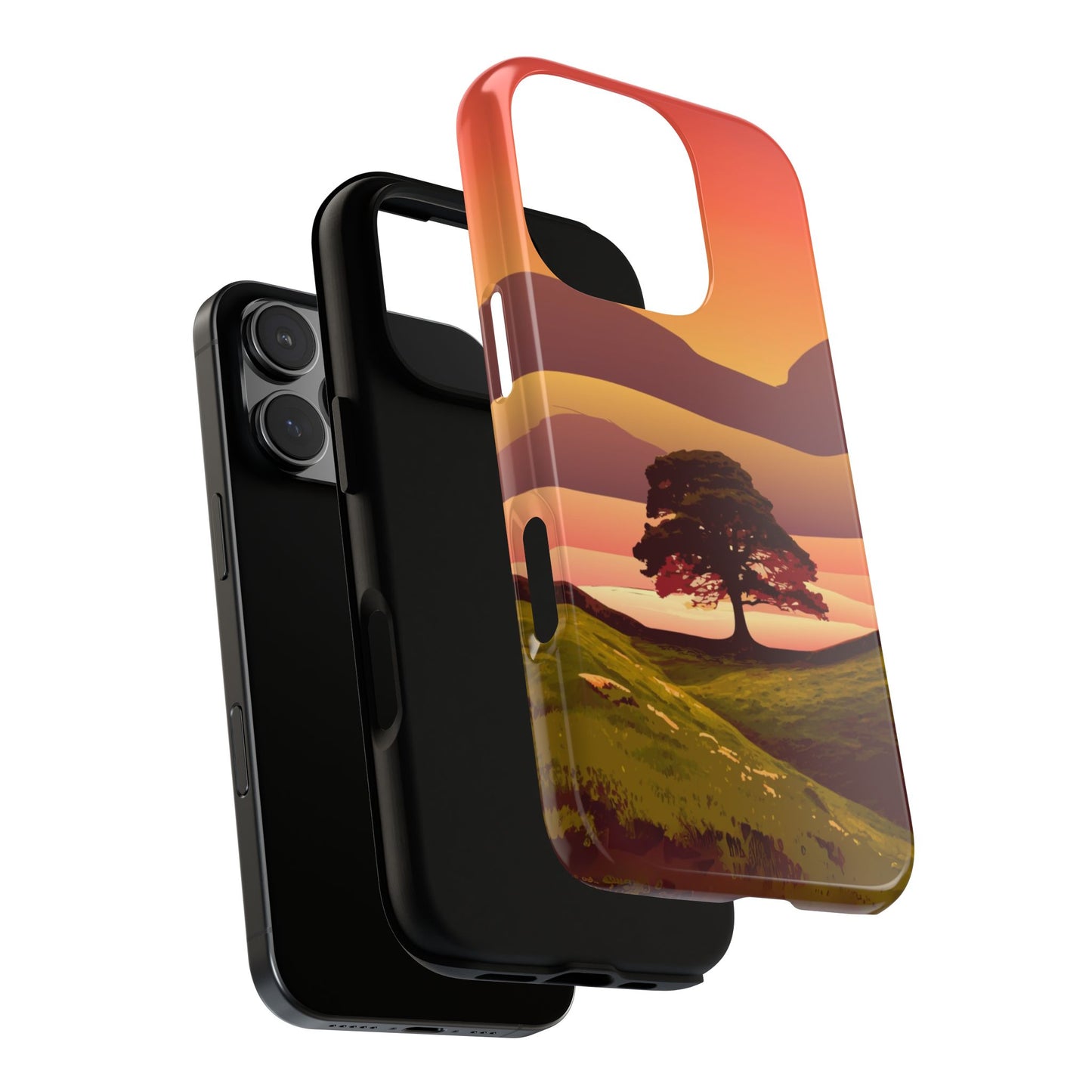 Sycamore Gap Sunset Phone Case - Tribute to Northumberland Landmark Tree - Artistic Tough Cover for iPhone & Samsung
