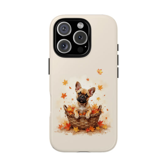 French Bulldog Tough Phone Cases, Autumn Dog Lover Gift, Fall Leaves Cozy Seasonal Vibes, Unique Phone Accessory, Stand Out Phone Case
