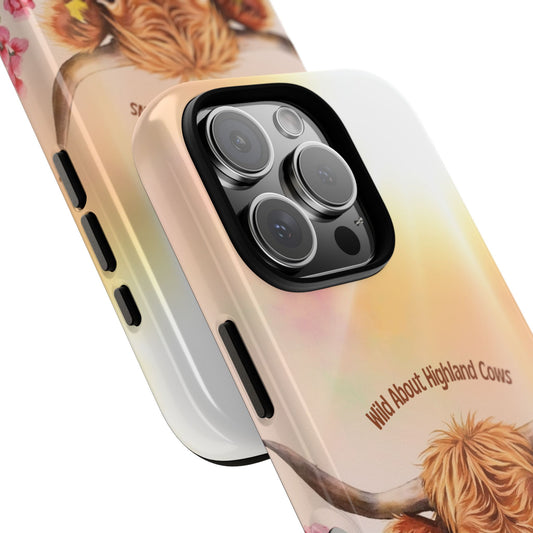 Highland Cow in Wildflower Meadow - Rustic Watercolor Tough Phone Case for Popular Smartphones