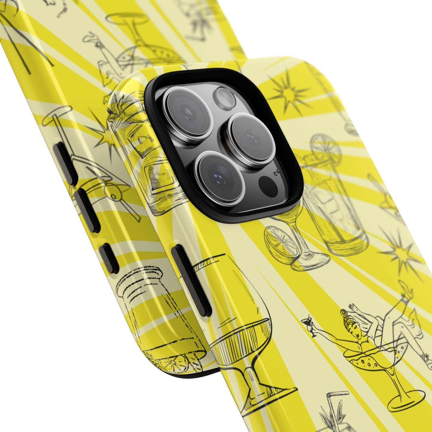 Cocktail Hour - Yellow Retro Drinks Sketch Tough Phone Case