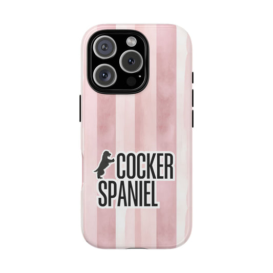 Cocker Spaniel Phone Case - Pink Stripe Dog Design for Popular Smartphones - Cute Dog Lover Gift