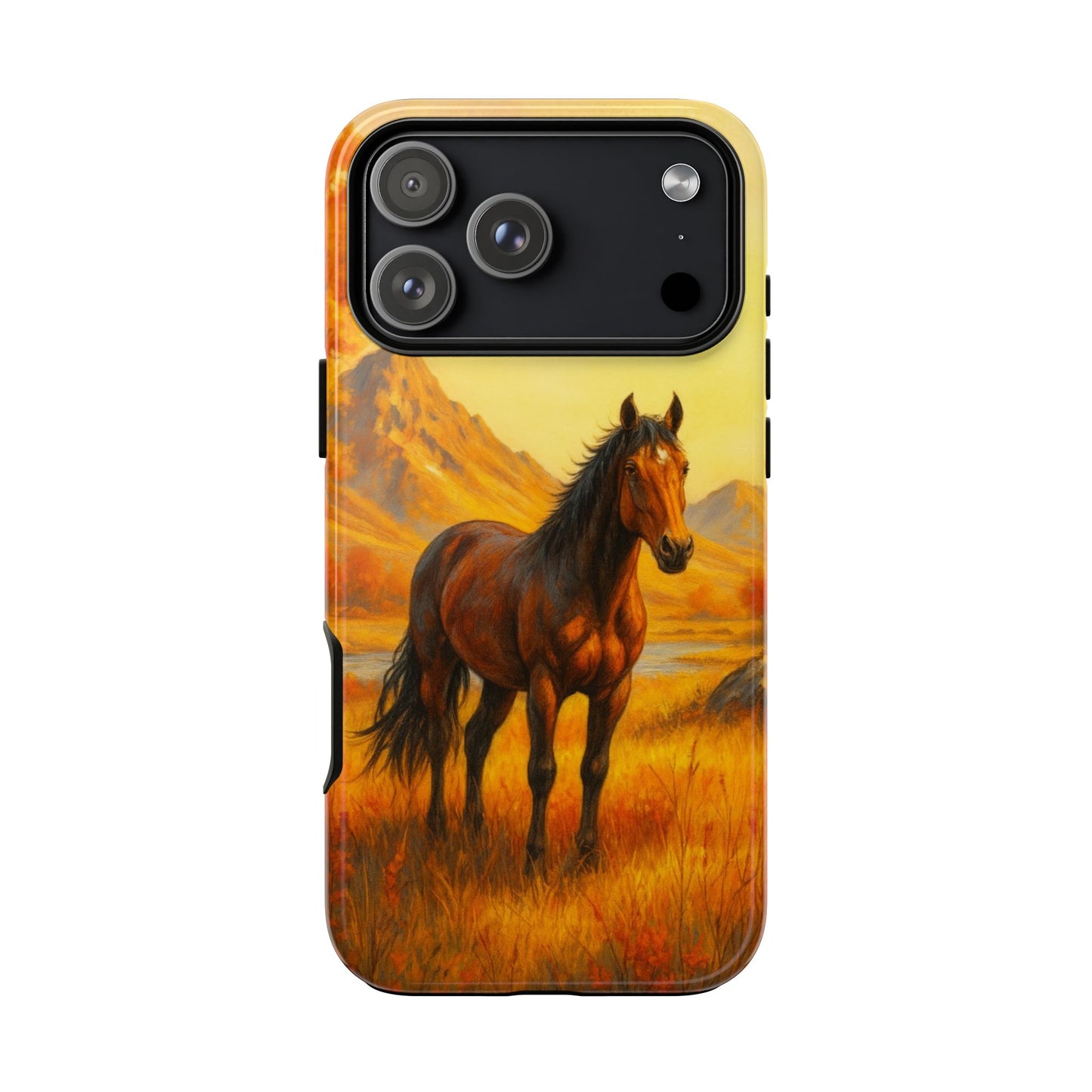 Autumn Horse on Golden Meadow Tough Phone Case - Fall Nature Art