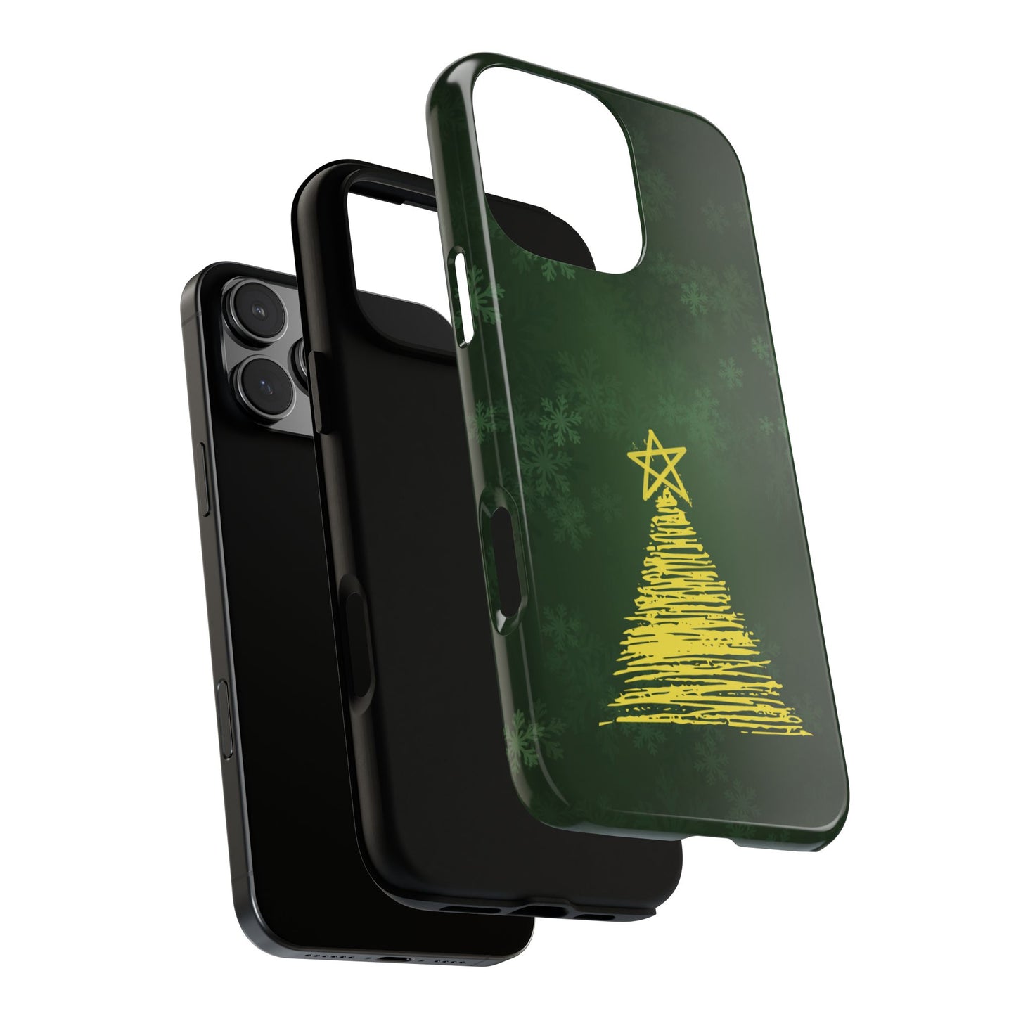 Minimal Christmas Tree Tough Phone Case - Elegant Green & Yellow Festive Design