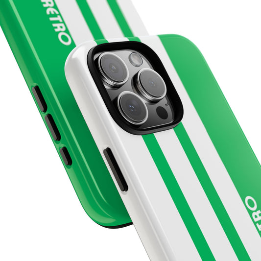 Retro Three Stripe Phone Case - Minimalist Sports Style - Green White Stripe Design - Tough Protection Cover